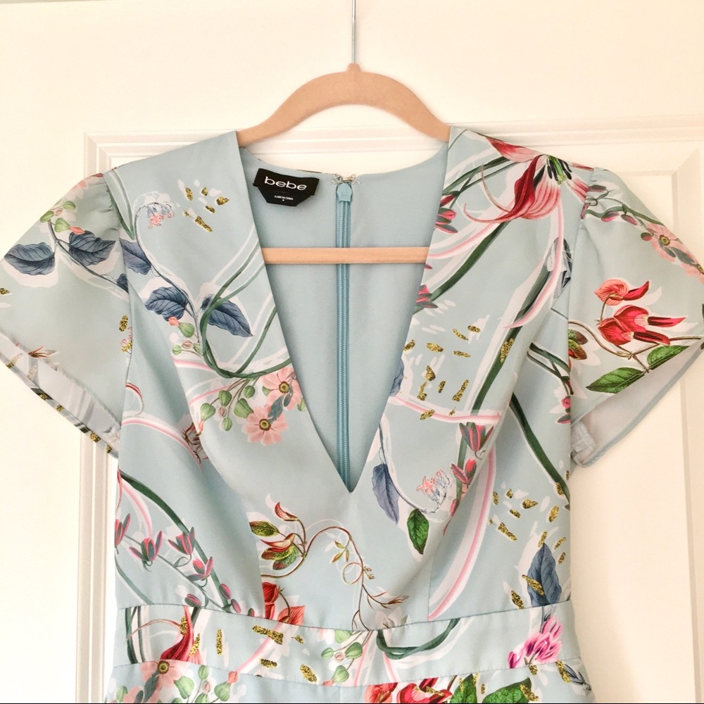 Bebe Blue & Floral Romper, Size 4/S, Satin Finish - Picture 3 of 9